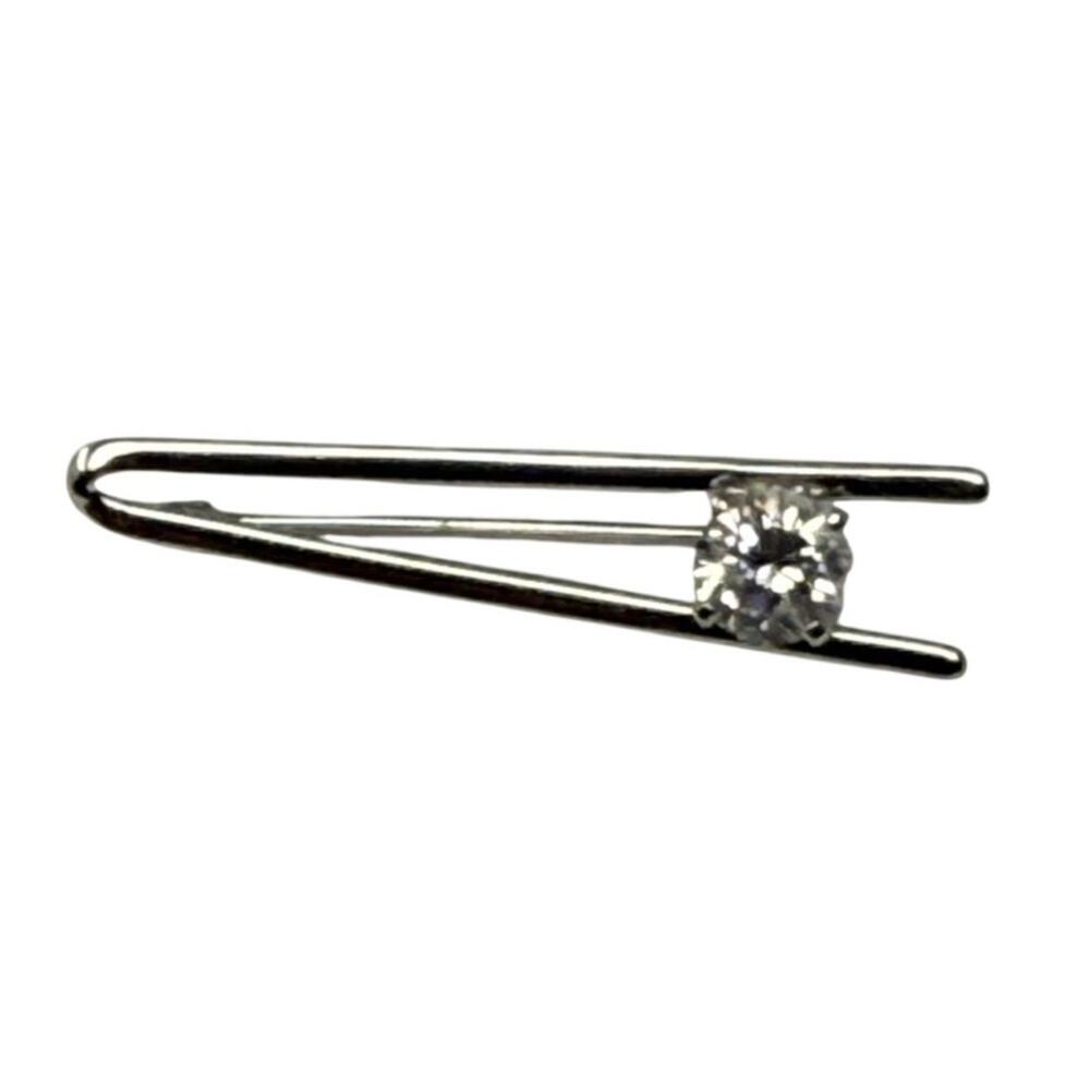 Vintage 80s Silver Tone CZ Brooch V Shape Convertible Pin